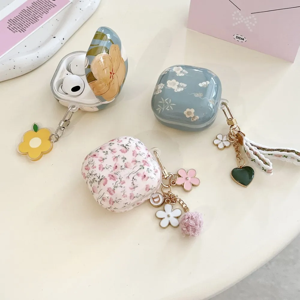 Blumenhülle für Samsung Galaxy Buds4 Pro Wireless Bluetooth-Kopfhörer-Zubehör, Schutzhülle mit Schlüsselanhänger