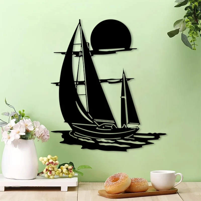 CIFBUY Metal Wall Art Rustproof Retro Sunset Sailboat Nautical Decor Coastal Villa Living Room