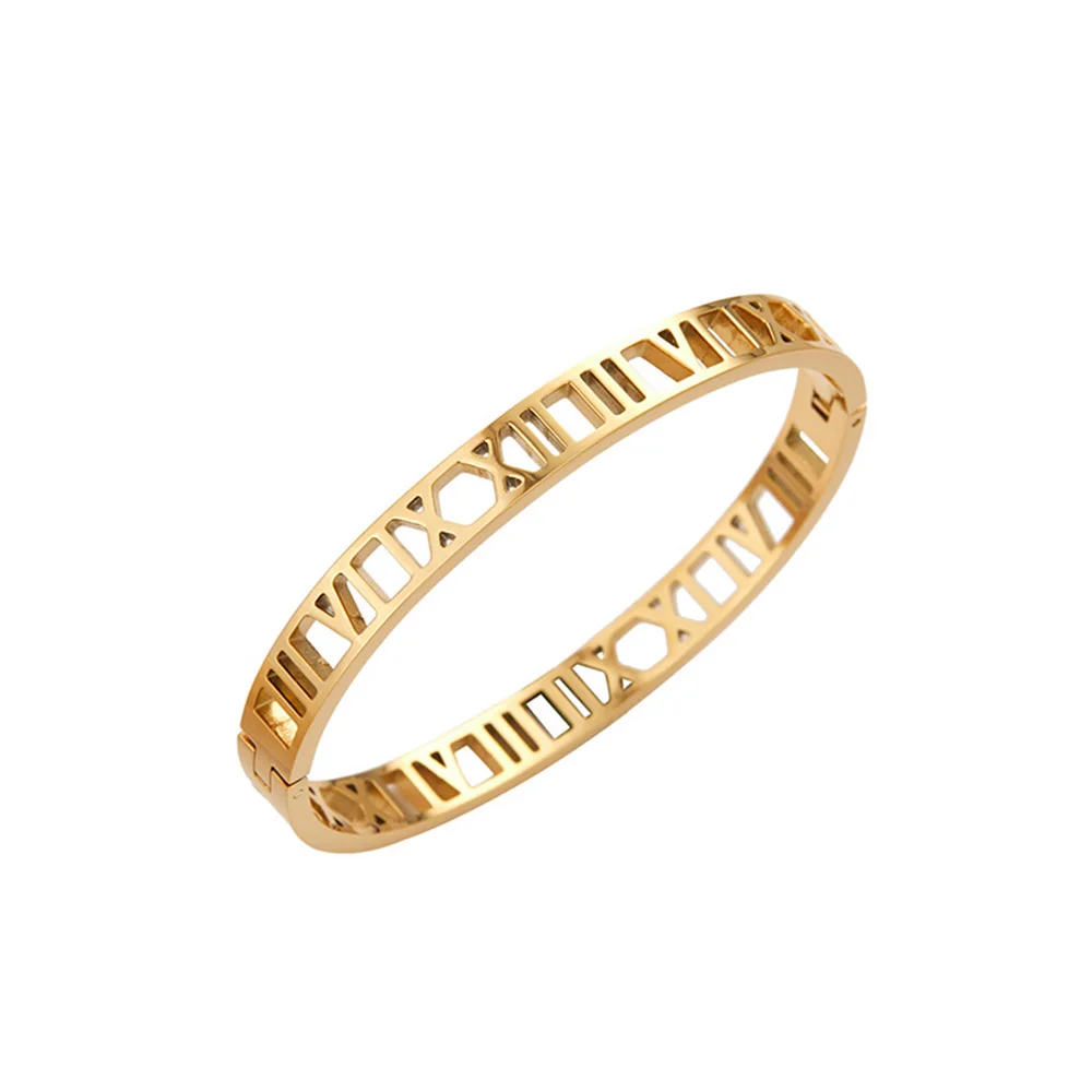 Simple and fashionable stainless steel gold-plated bracelet Roman numeral hollow bracelet ladies gift hot sale free shipping