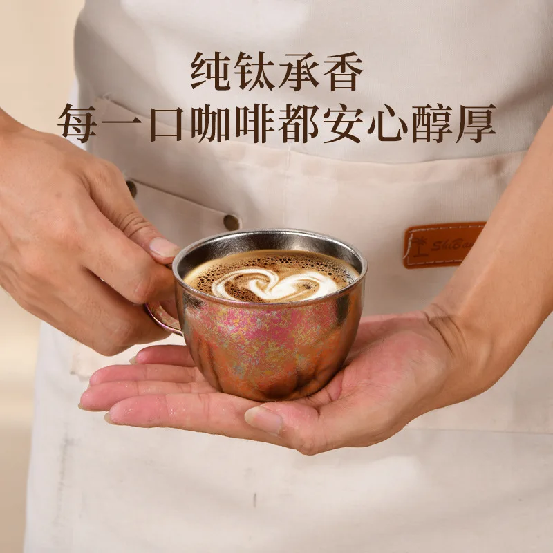 180ml Pure Titanium Coffee Mug/Beer Mug with Handle,Thick Single Layer Drinkware,Anti-Bacterial,Mold-Resistant Utensil Water Cup