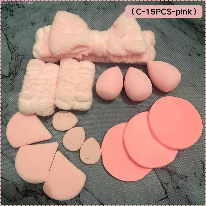 15 pçs cosméticos puff maquiagem esponja liquidificador beleza ovo fundação esponjas puff lavagem rosto bandana pulseira compõem acessórios