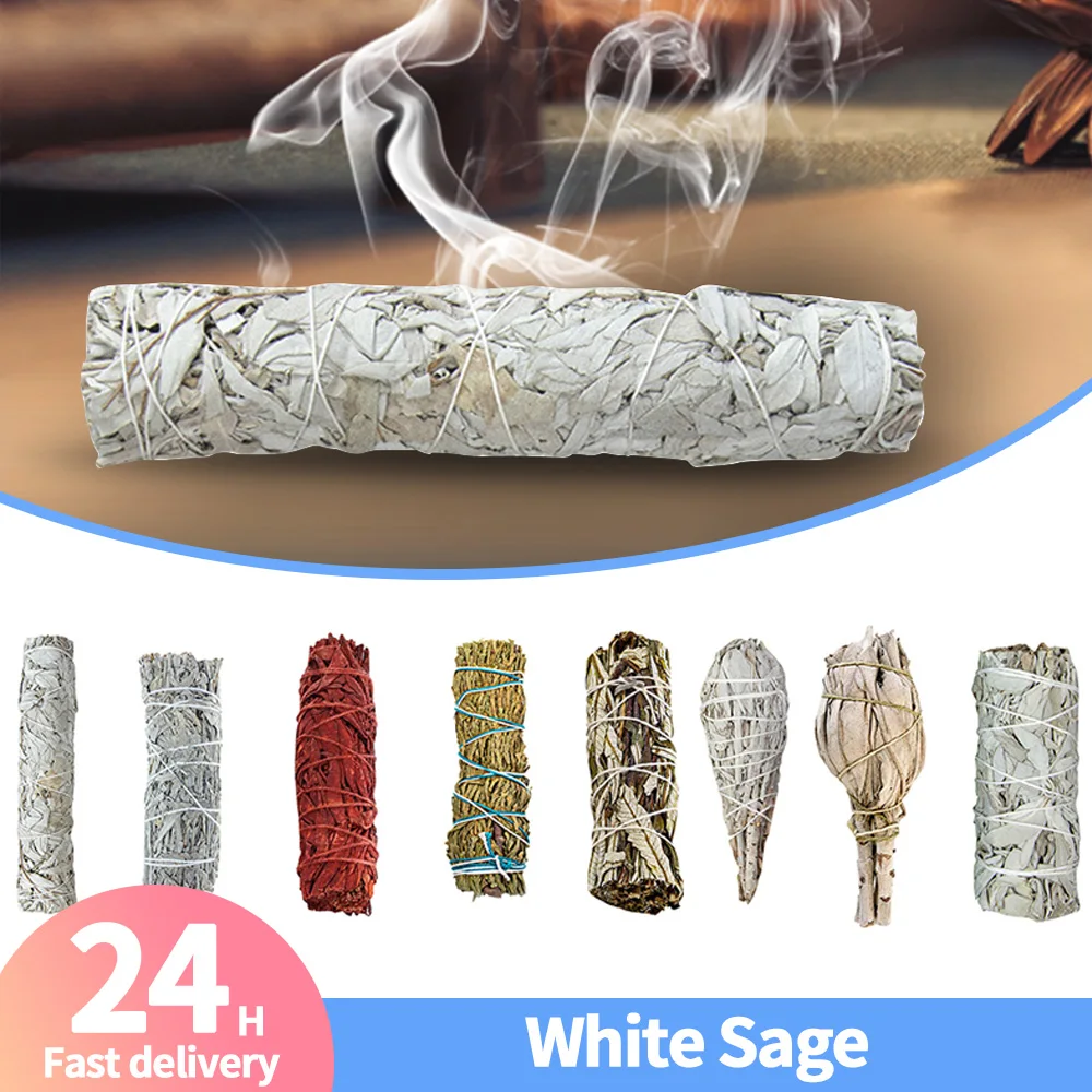 White Sage Bundle California Smudge Stick Wand Pure Grass Purification Environment Palo Santo Incense Indoor Purification Smoky