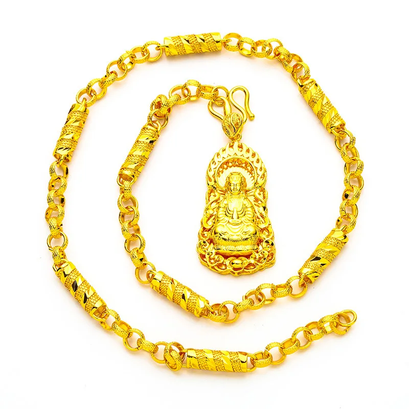 Vietnamese Sand Gold Men s Domineering Guanyin Bamboo Joint Necklace Wedding Festival Supplies Gift For Friends