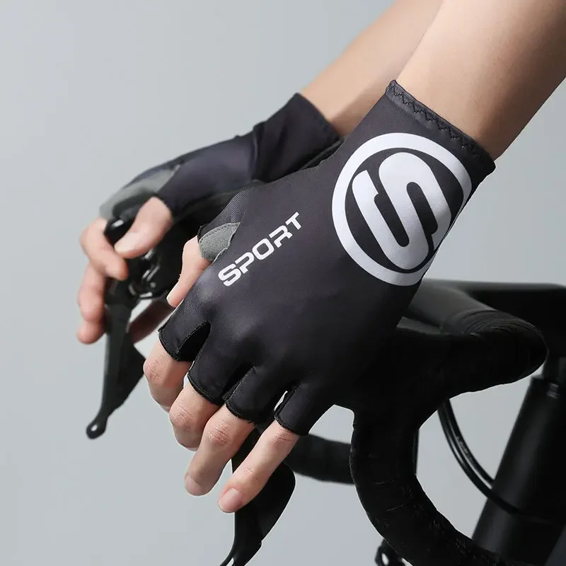 قفاز قصير لركوب الدراجات لمسابقات ركوب الدراجات الجبلية بدون أصابع مضاد للانزلاق قماش ليكرا نصف إصبع متعدد الوظائف