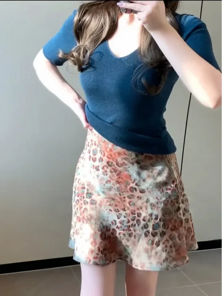 2026 Summer Women French-style Vintage Leopard Print Skirt Female Elegant Fashion High-waisted A-line Short Skirt