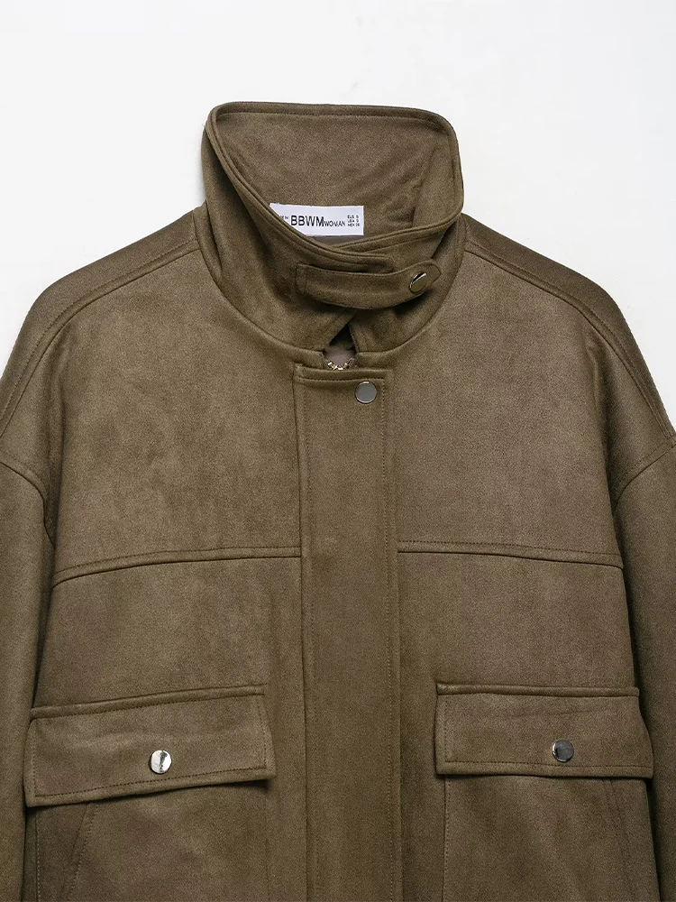 European and American style autumn new women's clothing fashionable and versatile solid color leather bomber jacket