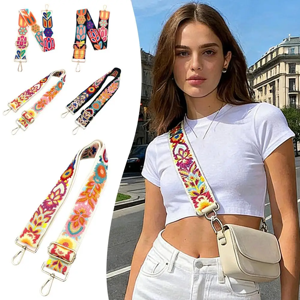Embroidery Shoulder Strap DIY Adjustable Crochet Flower Guitar Strap For Handbags Vintage Style Multi-purpose Purse Strap