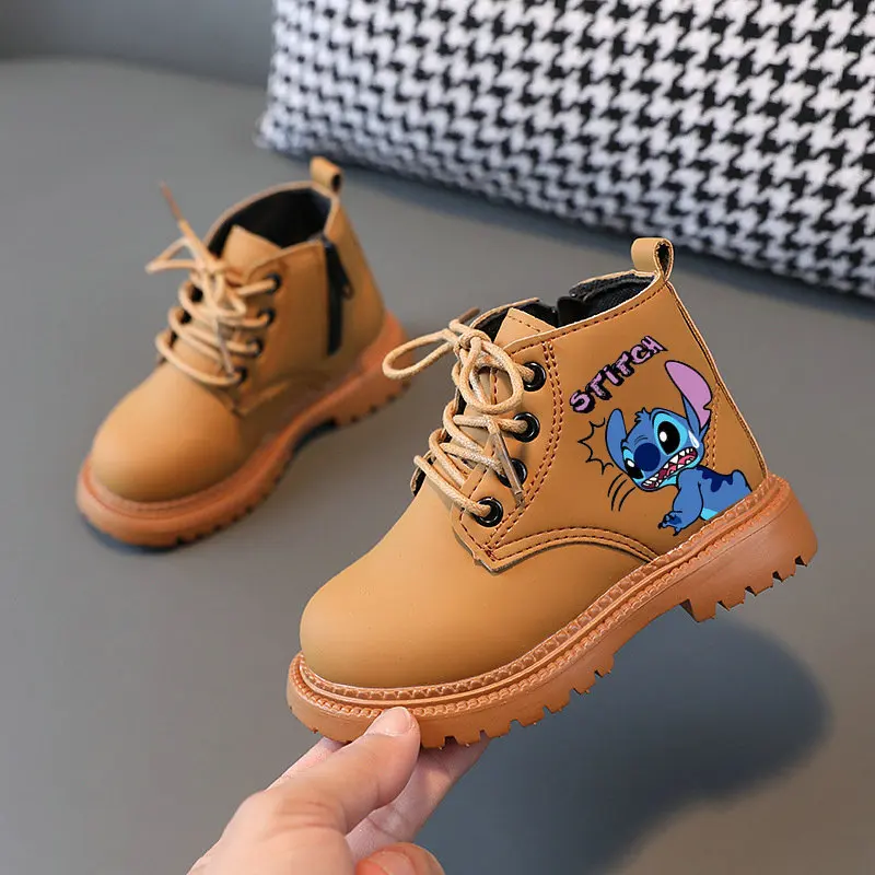 Stitch Children Boots Cartoon Stitch Snow Boots Winter Plush Warm Shoes Boys Girls Toddle Non-slip Ankle Boots Size 21-30