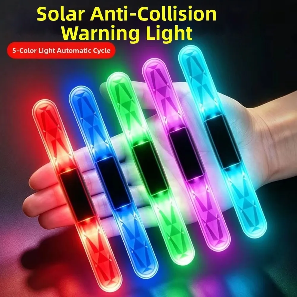 Solar Powered Solar LED Strobe Flash Light Waterproof Colorful Dynamic Motorcycle Decorative Lamp Bump Guard Self-adhesive