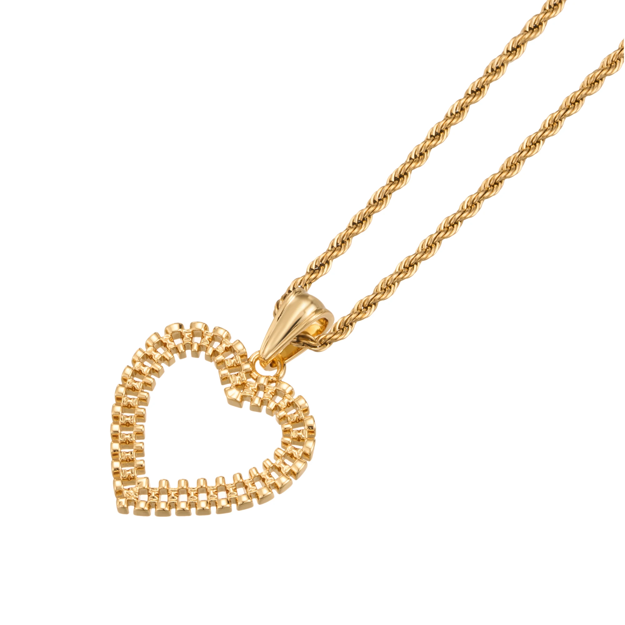 Chain style Heart Shape Pendant 2.5mm Stainless Steel Rope Chain for men women 14K Gold 4mm Figaro Hip Hop Punk Nugget Nekclace