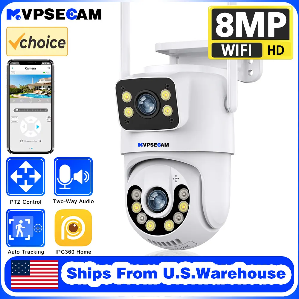 Ipc360 Home 4K 8mp Dubbele Lens Wifi Ptz 2K 4mp Dubbel Scherm Beveiligingscamera Buiten Ip66 Kleur Nachtzicht Bewakingscamera 'S