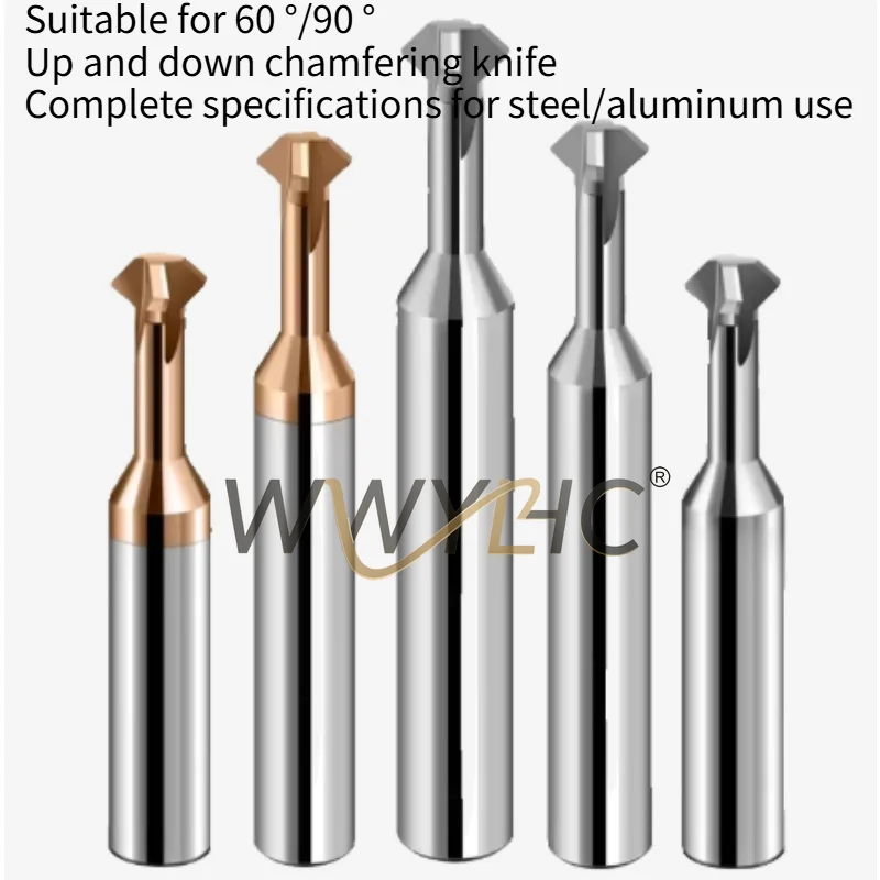 Tungsten Steel Upper & Lower Chamfer Cutter 60° 90° 4-Flute Milling Cutter Double-Sided for Steel & Aluminum T-Slot Cutter