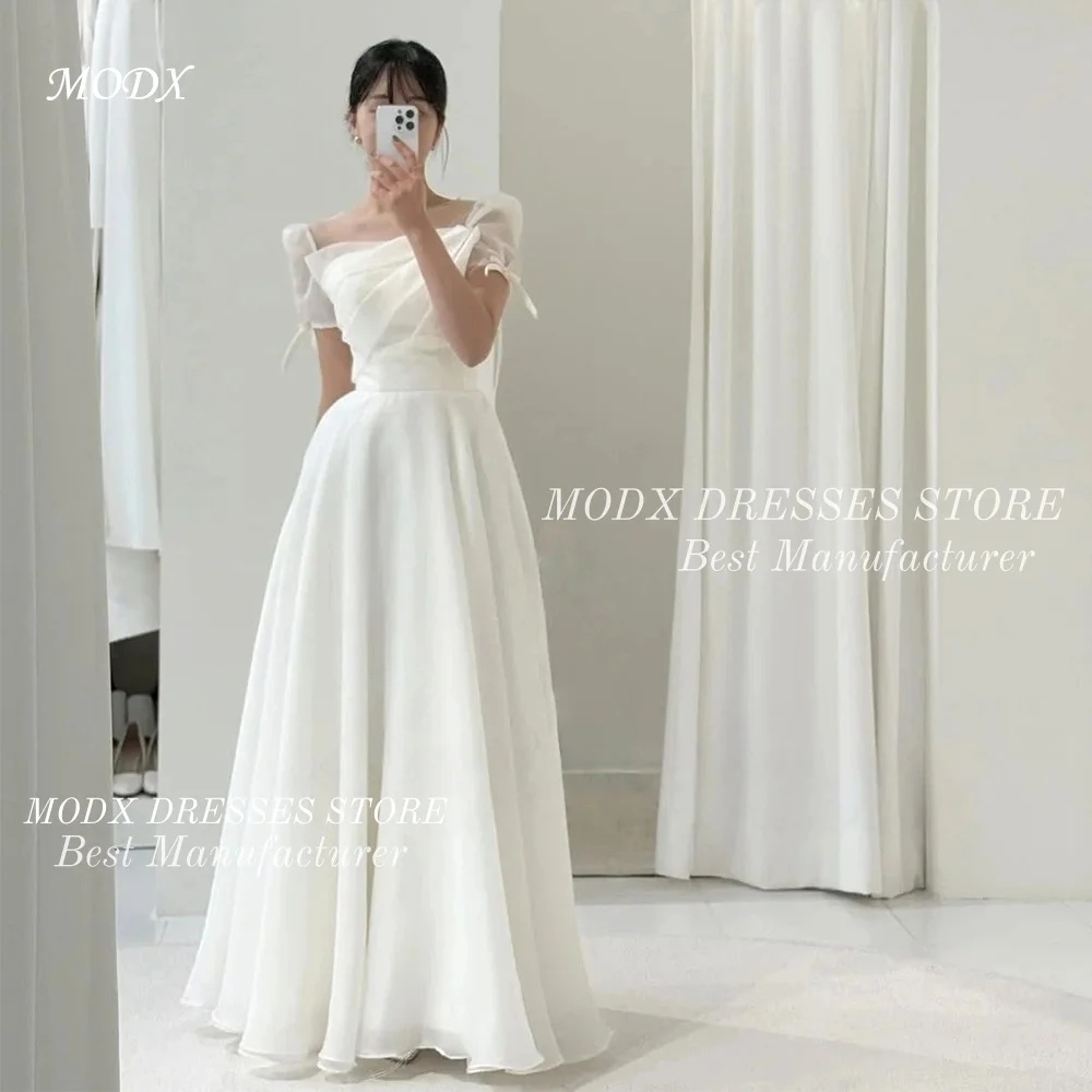 

MODX Short Sleeves Lovely Korean Wedding Dresses A Line Floor-Length Silk Organza Customized Evening Party Dress Prom Gown