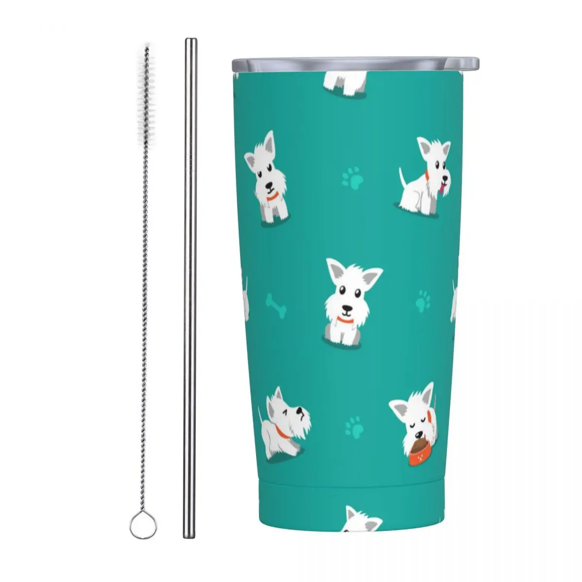 Cartoon Insulated Tumbler with Straws and Lid Scottish Terrier Dog Stainless Steel Travel Thermal Cup 20 Oz Smoothie Tea Mugs