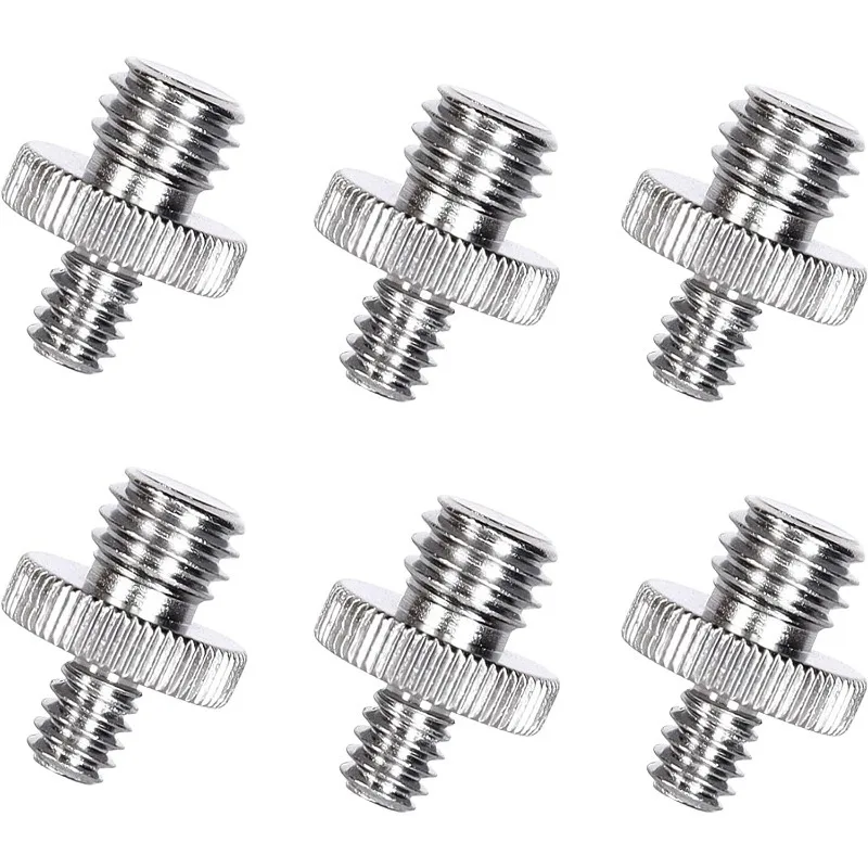 6 buah sekrup berulir wanita 1/4 "laki-laki ke 3/8", adaptor sekrup Tripod, konverter kancing kepala ganda, kompatibel dengan DSLR/dudukan lampu