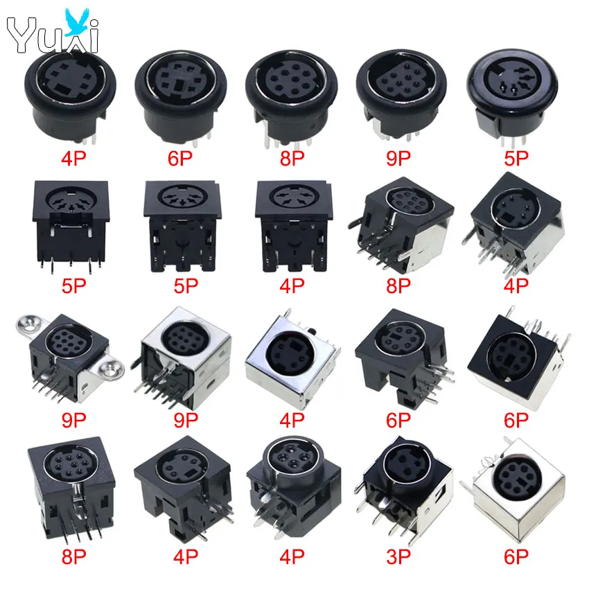 YuXi 1 Piece 3 4 5 6 8 9 Pin Female Terminal DIN Connector Right Angle Through Holes PCB Panel Mount Circular Solder Socket