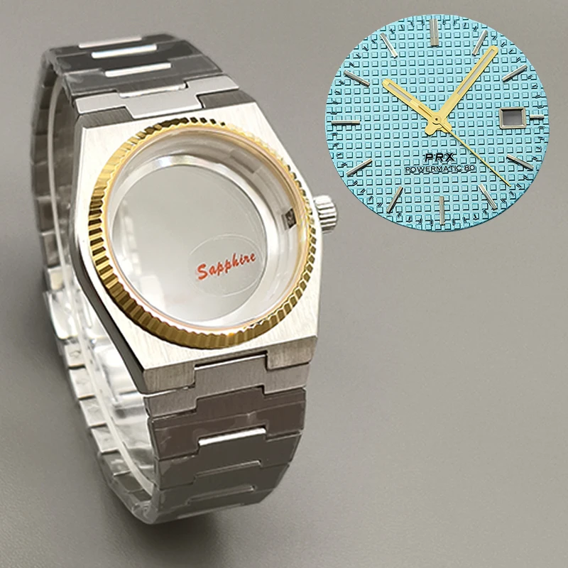 Oro 40mm PRX Super Player Orologio Gear Case Vetro Zaffiro Per NH35 NH36 NH38 7S26 4R Movimento Multi-Color Dial Lancette Refit Parti