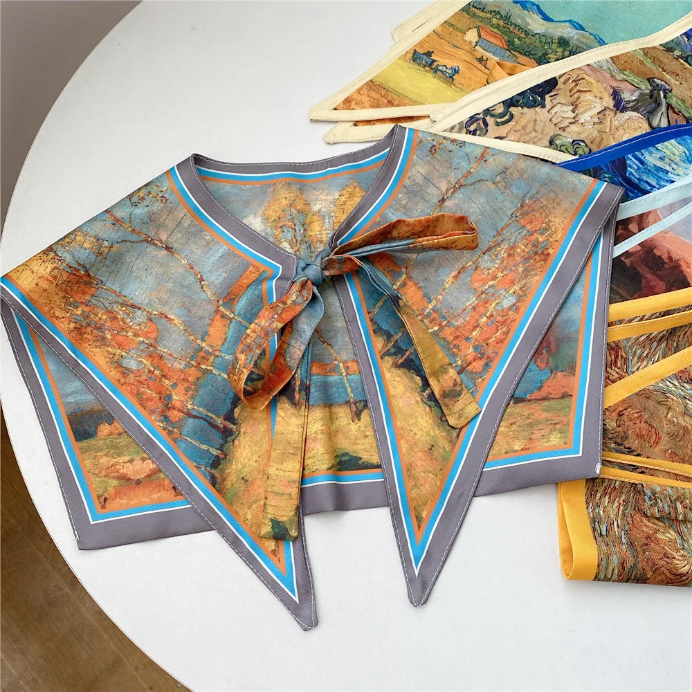 Women Girls Print Sunscreen Shawl Scarf Decoration Small Fake Detachable Collar Protect Neck Shoulder Dress Accessories