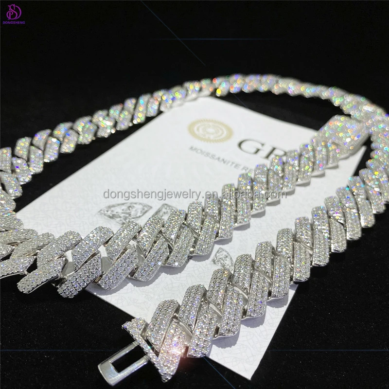 

Factory direct sales Iced Out Sparkling Diamond 18mm 925 Silver 18K Gold D VVS Moissanite Hip Hop Style Miami Cuban Link Chain