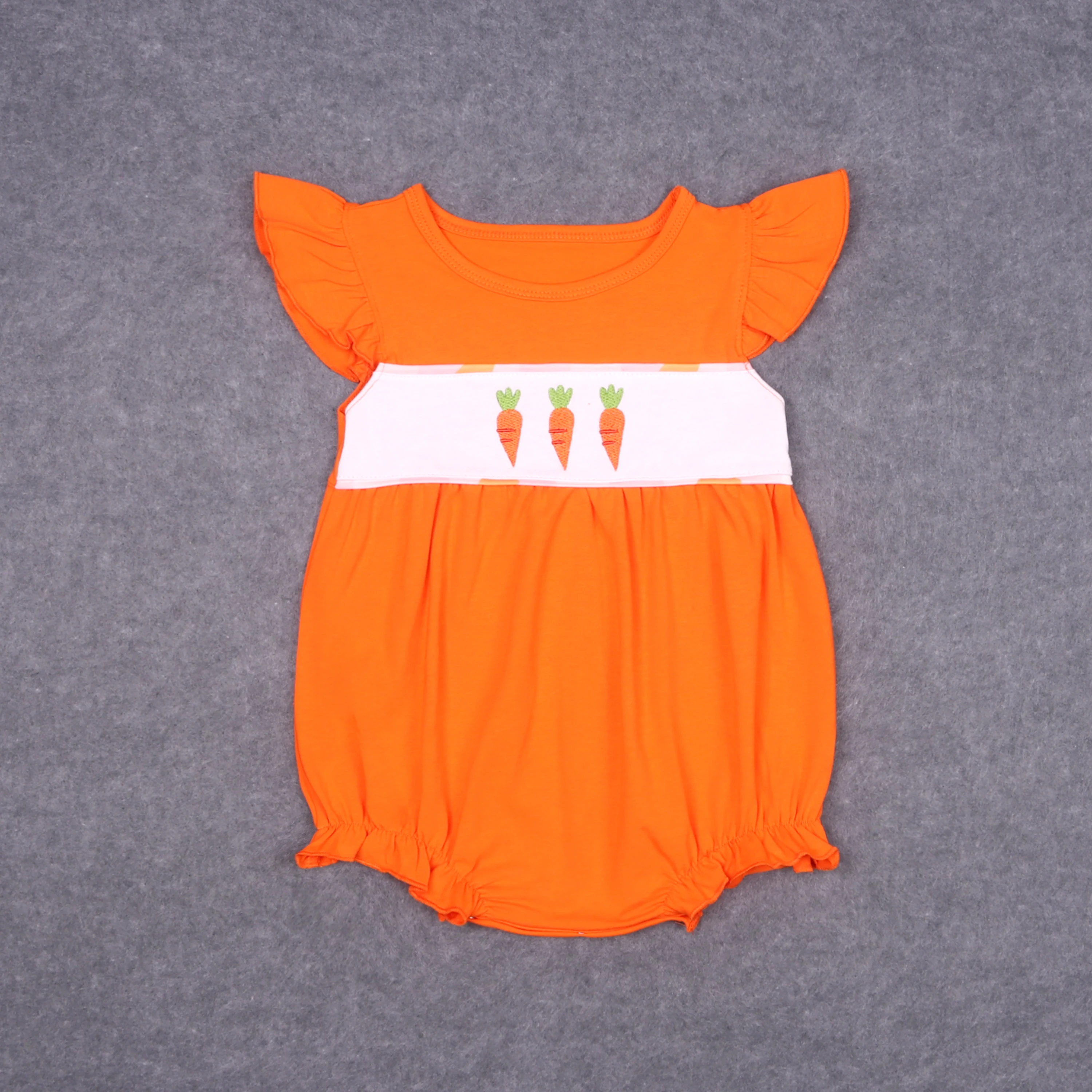 Easter Boutique Short Sleeve T-shirt Round Embroidery Carrot Girl Dress Romper Boy Orange Top Clothes And Lattice Pants