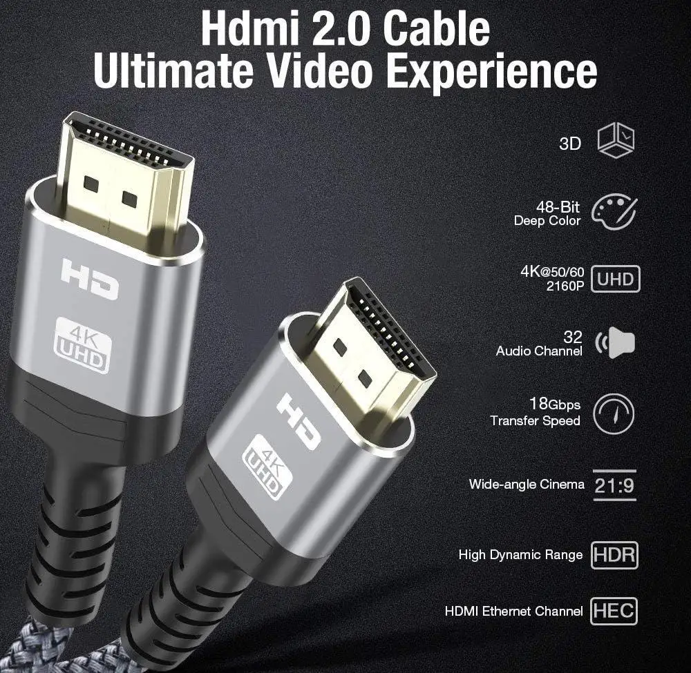 10PCS High-Speed HDTV 2.0 Cable For TV Monitor Projector Car Camera-UHD 4K60Hz/2K144Hz Audio Video Fiber Cable