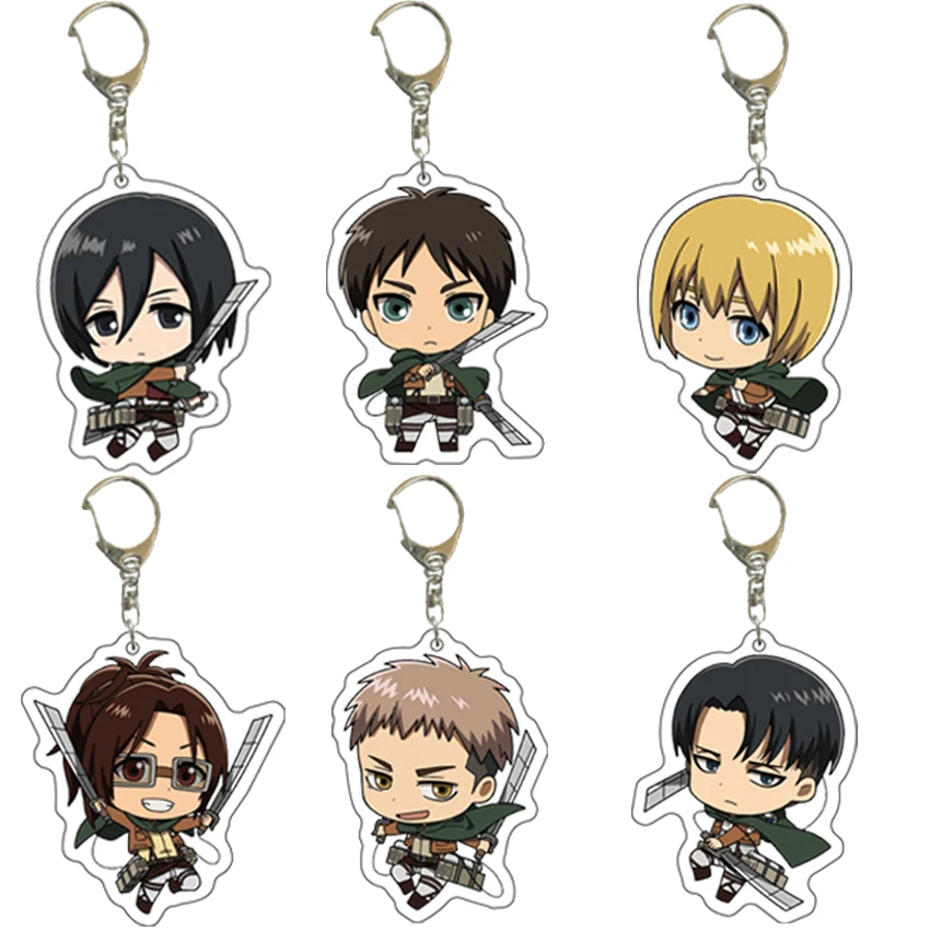 Llavero Acrílico de 55MM con Figuras de Anime de Ataque a los Titanes: Eren Jaeger, Mikasa Ackerman, Armin Arlert, Erwin Smith, Levi Ackerman, Regalos Lindos