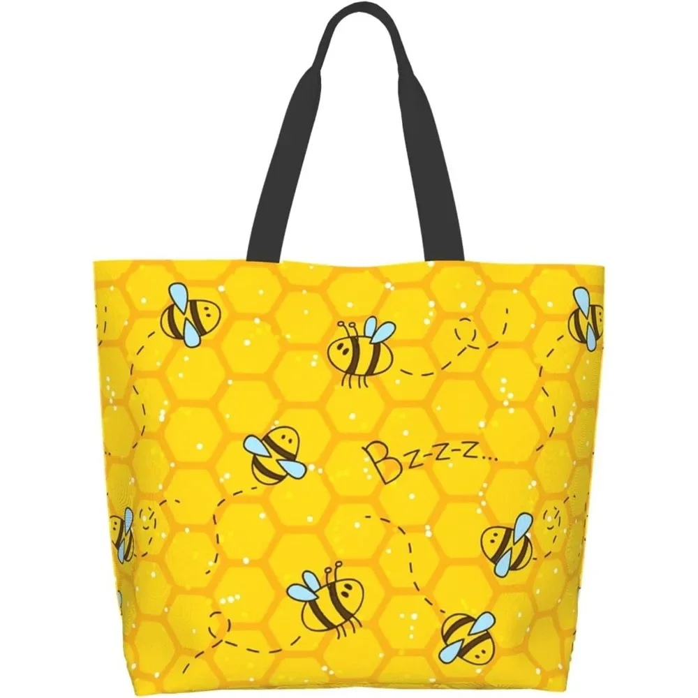 Bolso grande de abeja para mujer, bolsa de hombro informal, reutilizable, multiusos, para compras y comestibles al aire libre