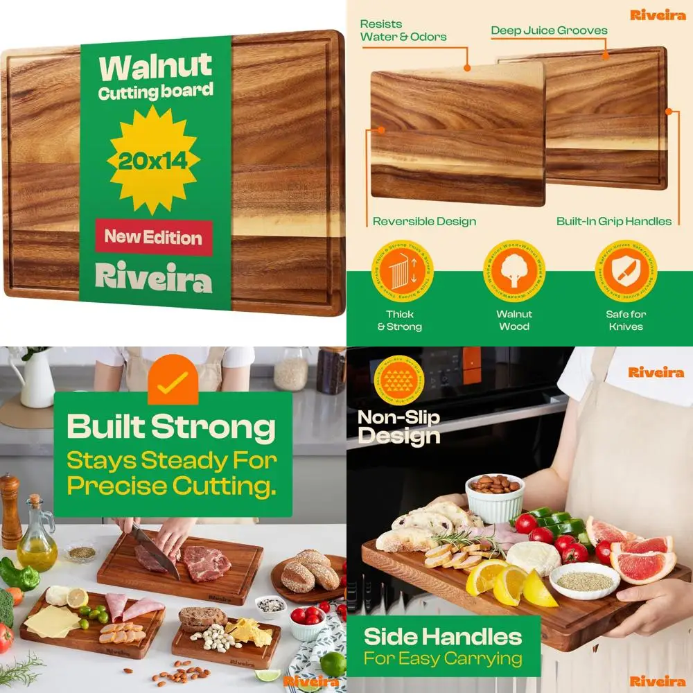 

Luxurious Large Black Walnut Cutting Board - 20x14 Kitchen Wood Chopping Block for Professional Use