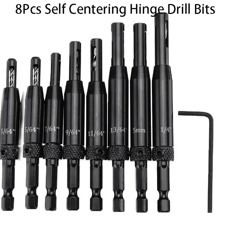 8Pcs Self Centering Hinge Drill Bits Aluminium Alloy Drill Bit Puncher Woodworking Reaming Countersink Positioning Hole Opener