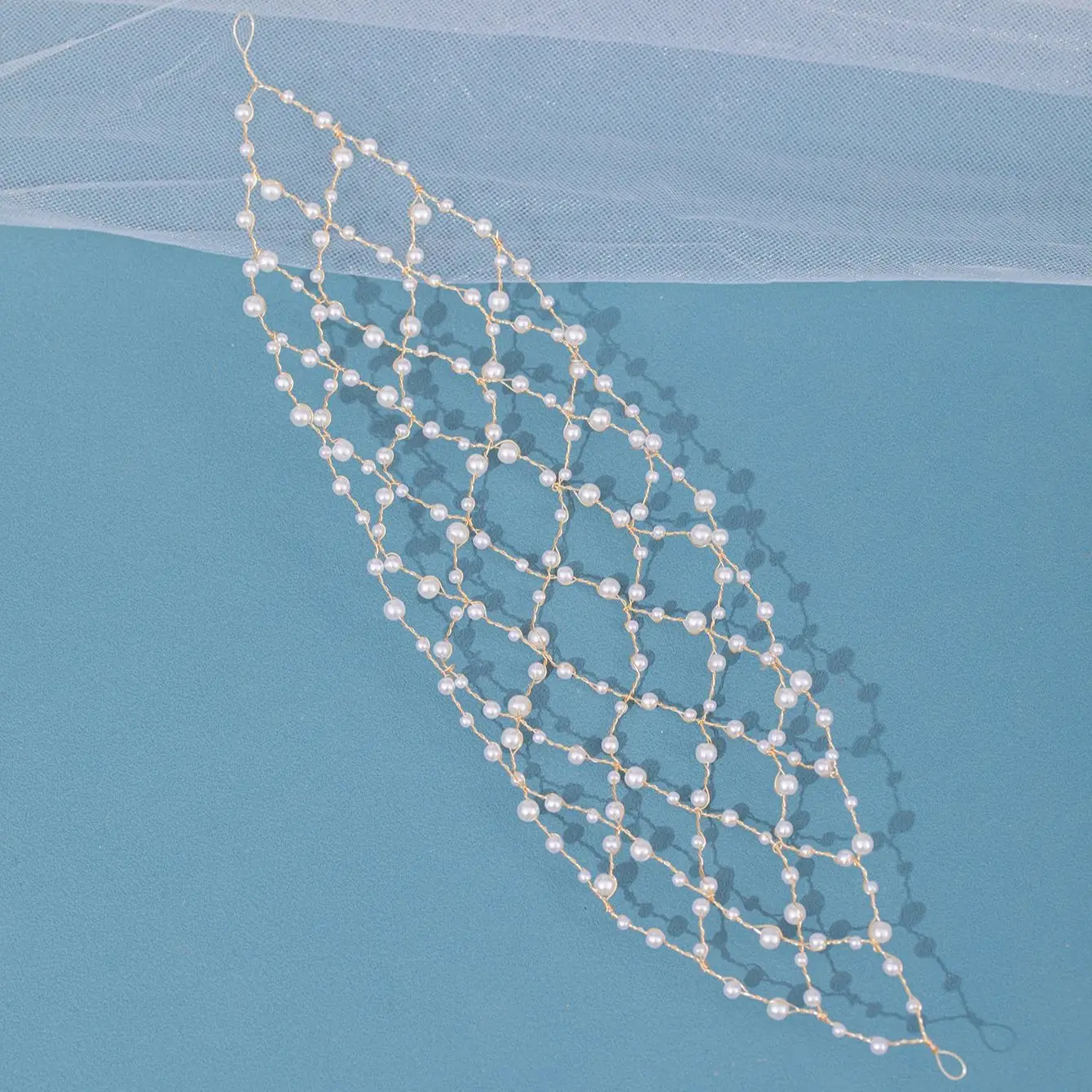 Pearl Headband Soft Chain Net Hairbands for Bride Wedding Party Hair Accessories Fashion Beaded Headdress Women Noiva Jewelry image 3