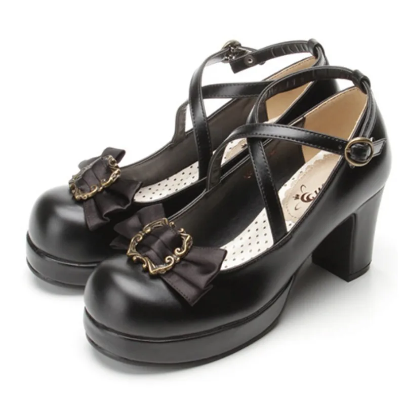 Zapatos de princesa Kawaii con lazo para mujer, zapatos japoneses dulces de Lolita, Harajuku gruesos con fiesta de té, zapatos de Cosplay para mujer de verano