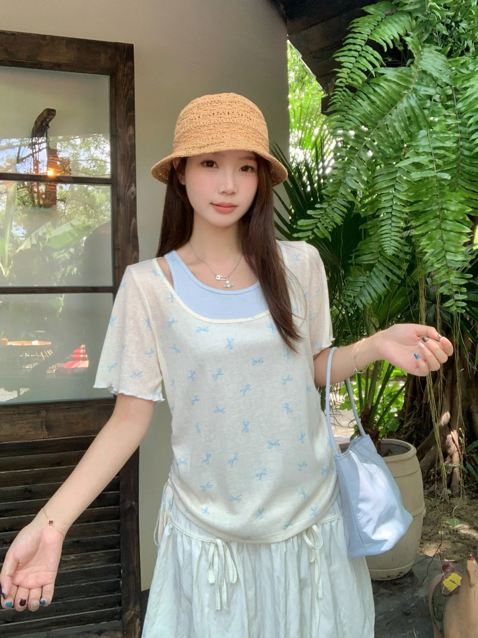 

plus Size Women's Sweet Style Star Print Short Sleeve T-Shirt Drawstring Top Summer Slimming Versatile Commute Korean Fit