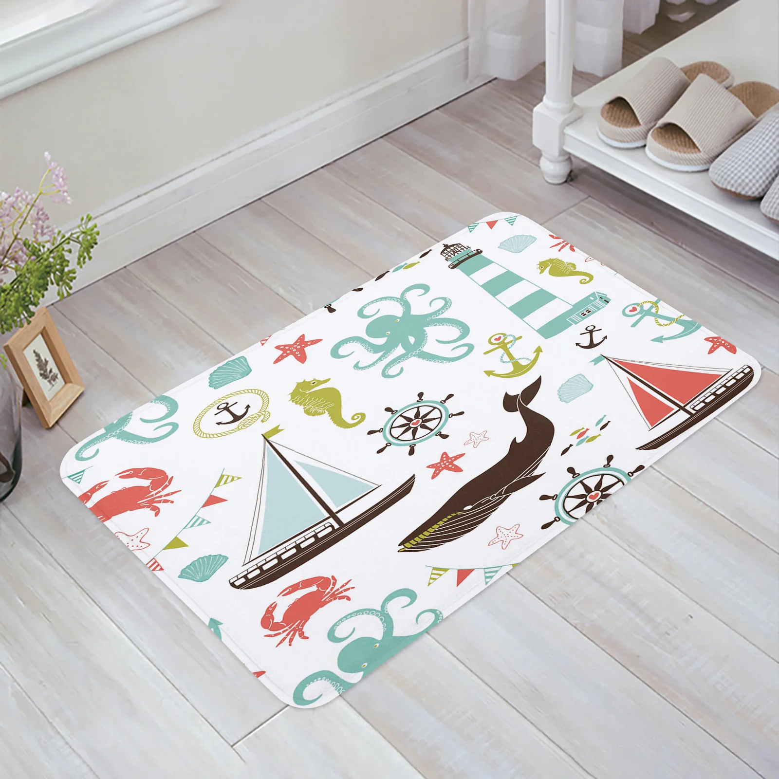 Whale Sailing Octopus Seahorse Lighthouse Home Doormat Decoration Flannel Soft Living Room Carpet Kitchen Rugs Bedroom Floor Mat