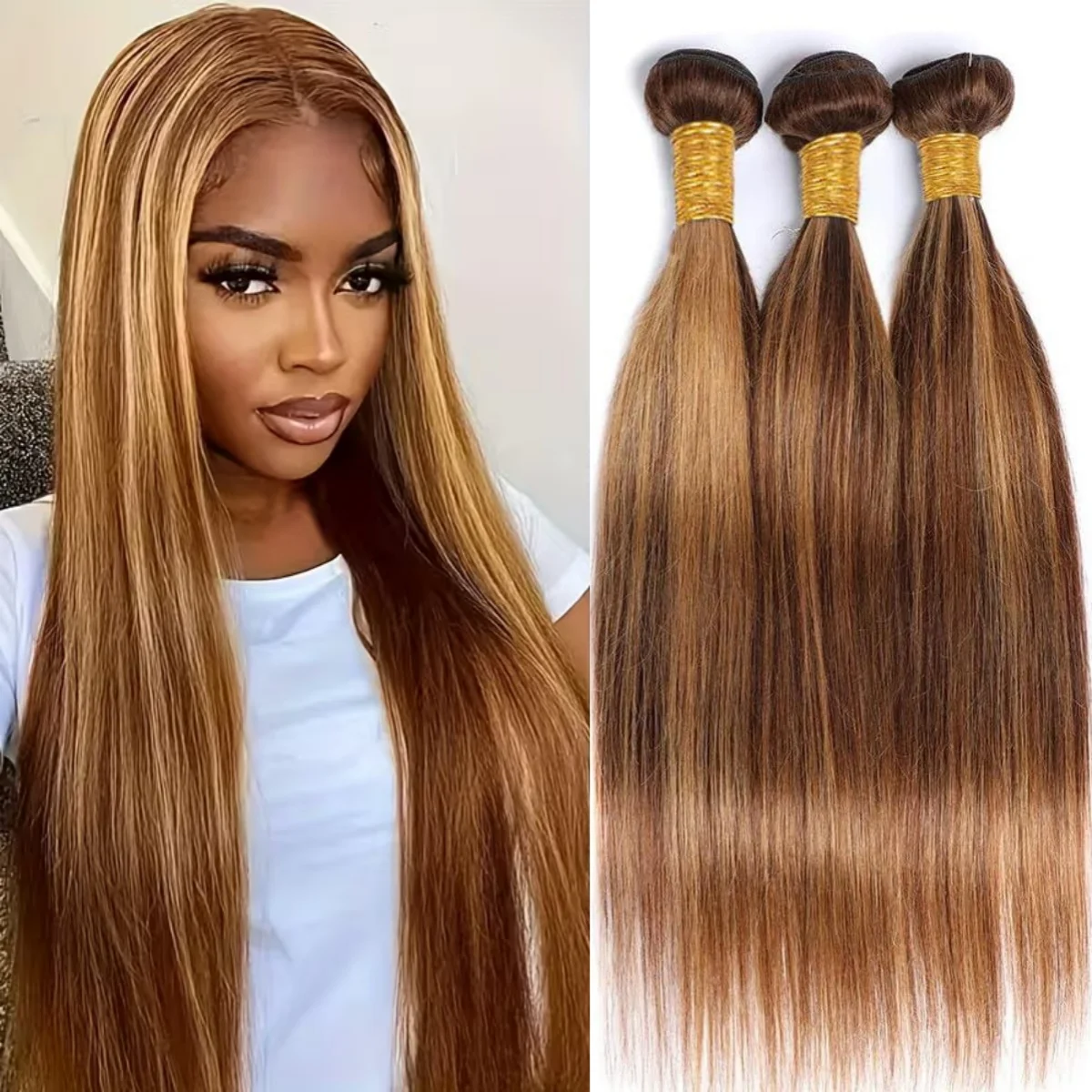 

Наборы волос P4/27 Highlight Ombre Honey Blonde: прямые бразильские накладные пряди из натуральных человеческих волос, смешанный блонд, 10-32 дюйма