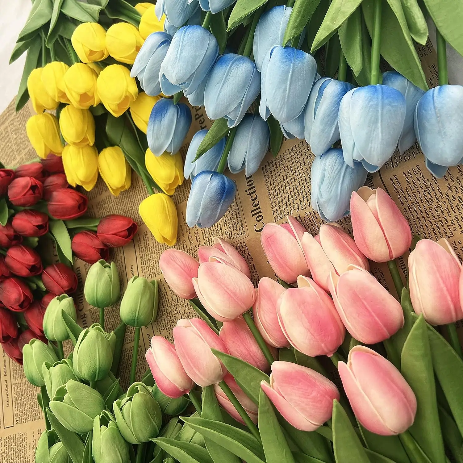 20pcs Artificial Tulips Flowers Fake Faux PU Tulip Bouquet Real Touch Flower Arrangement for Home Room Office Party Mothers Day