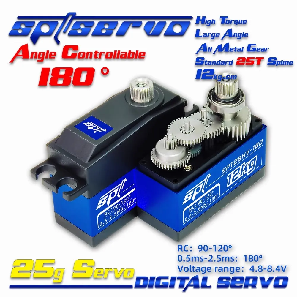 

Medium-sized Metal-tooth Digital Servo SPT25HV HV High-torque 12KG Servo for RC Fixed-wing 70E