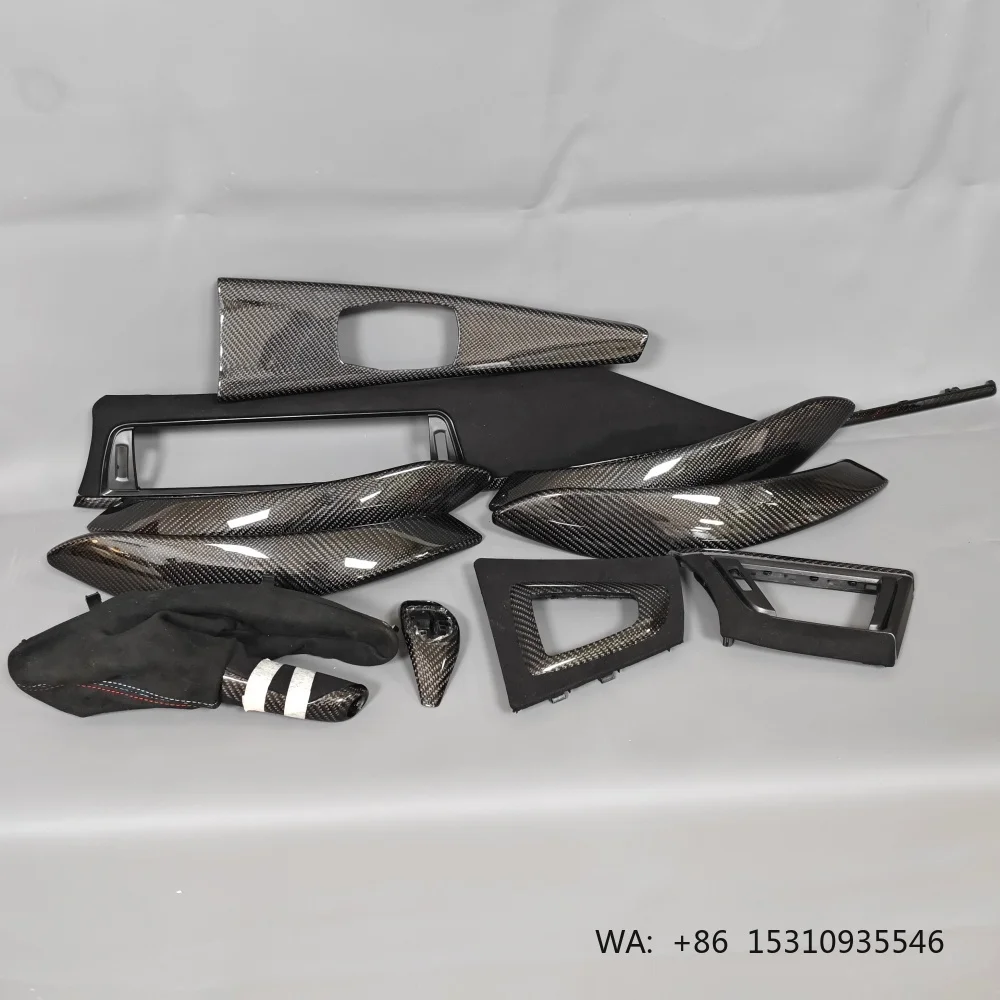 10pcs Black Carbon Fiber Interior Trim Kit Set for BMW F30 F31 F33 F36 F80 F82 Dashboard Decorative Cover M Style