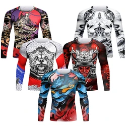 Custom Tattoo Men's Gym Compression Fitness Tshirt Masculine Sublimation Long Sleeve Rashguard BJJ jiu jitsu Boxing Jersey