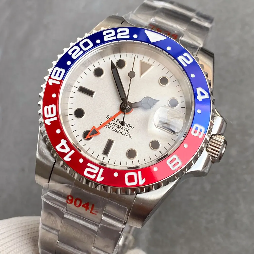 

40mm SUB Mechanical Black White Dial NH34AA GMT Swim Diving Watch Men Stainless Steel Bracelet 20ATM
