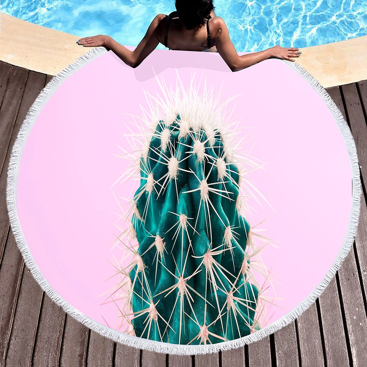 Cactus Round Beach Towel,Soft Round Beach Blanket Tapestry Sand Free Quick Dry Picnic Rug Yoga Mat Wall Decor Circle Tablecloth