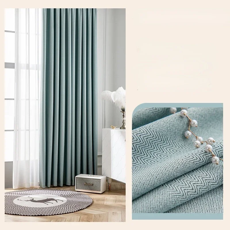 Double-sided Cotton Linen Solid Color Blackout Curtains for Living Room Bedroom Sunshade Sunscreen Bay Window Custom Size