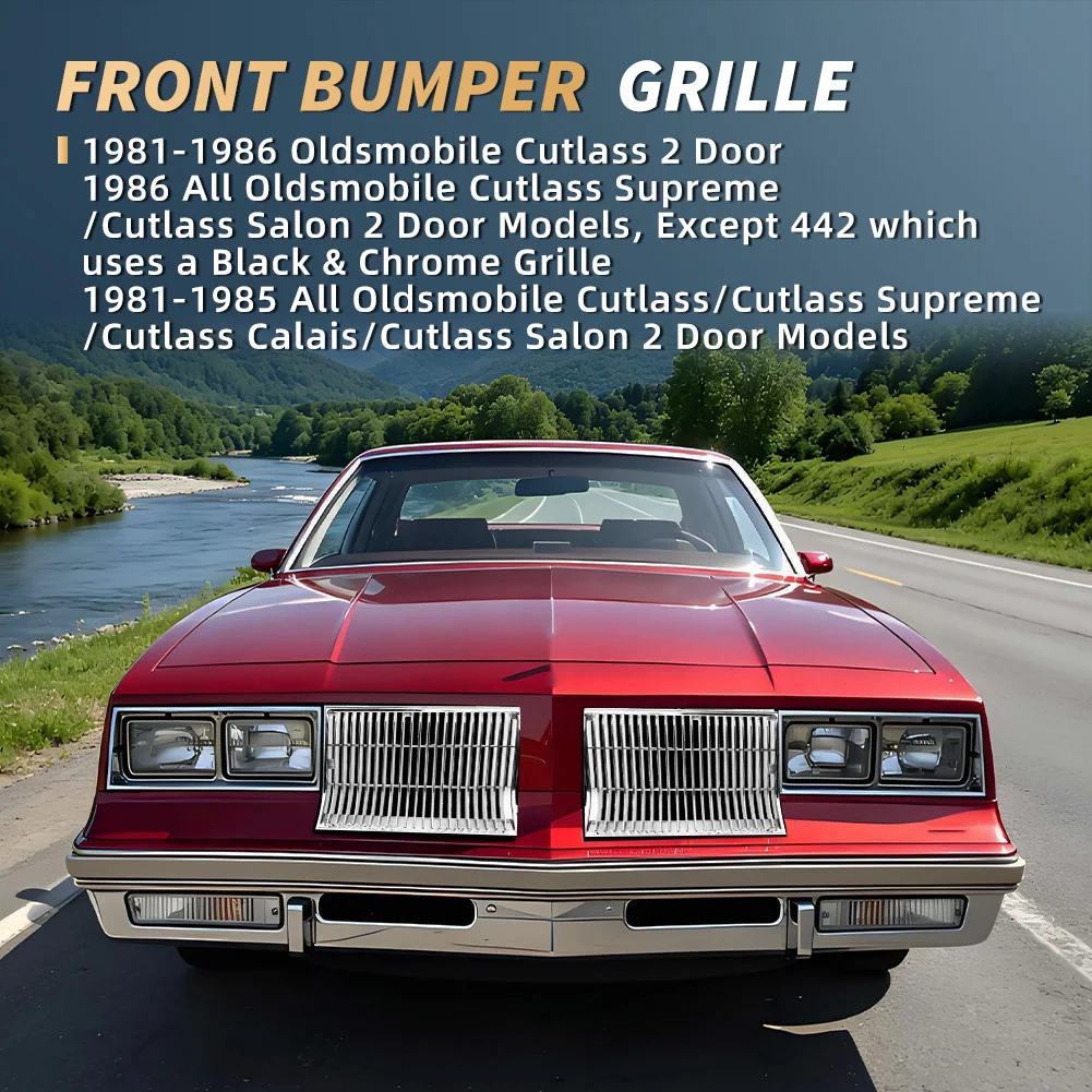 2PCS For 1981 1982 1983 1984 1985 1986 Oldsmobile Cutlass 2 Door Models Silver Front ABS Plastic Hood Insert Grill Grille Cover