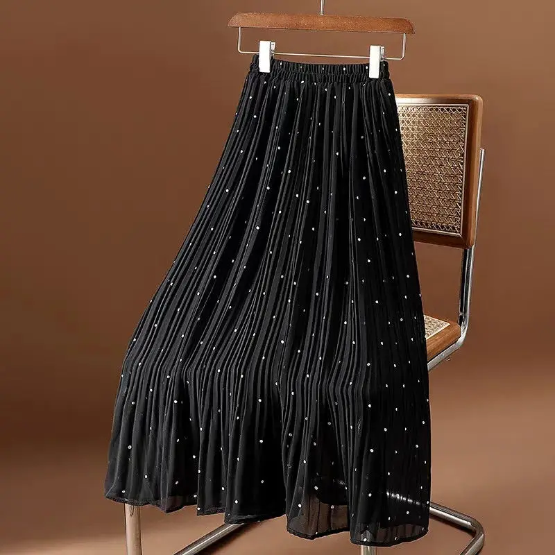 

Elegant Polka Dot Chiffon Midi Skirt for Women Summer High Waist Loose Thin All-match Fashion A-line Skirt Casual Office Clothes