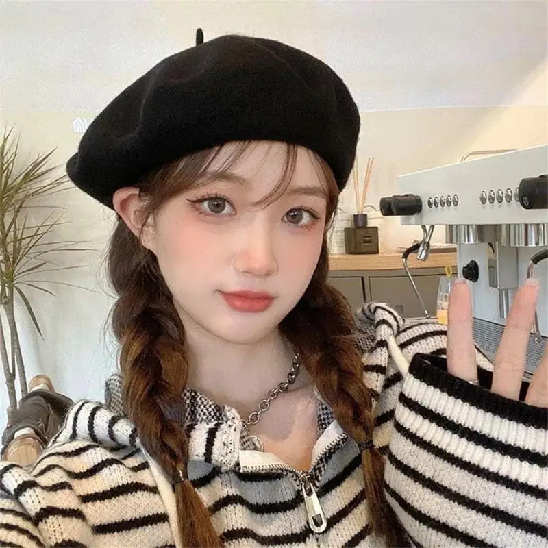 

New Fashion Women Wool Thick Berets Artist French Painter Hat Girls Female Warm Walking Cap Multi-color Wool Thick Berets