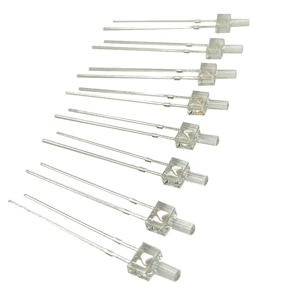 

100 шт. разноцветных светодиодных ламп с плоским верхом 2 мм, рассеянные/прозрачные, красные, желтые, синие, зеленые, белые, оранжевые