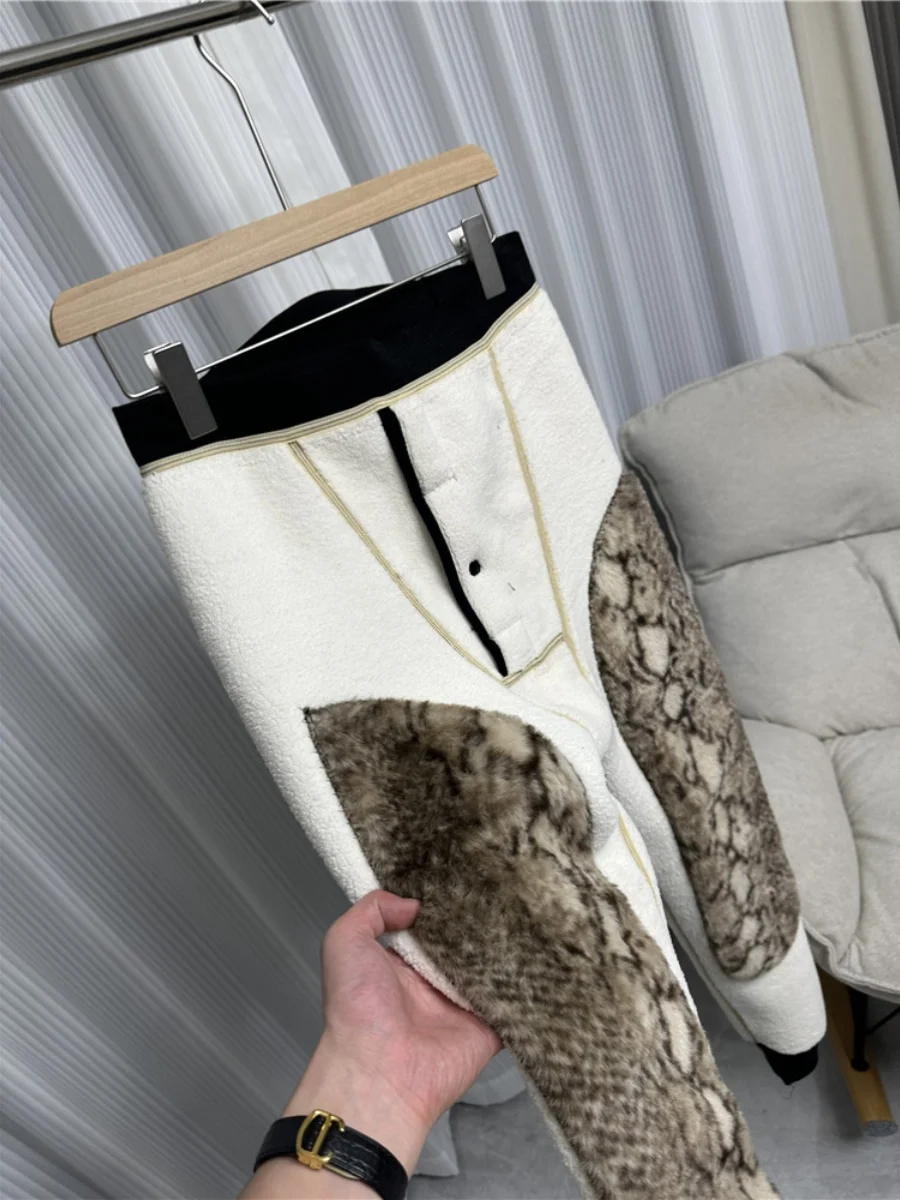 Double Layer Warm Men's Fleece Knee Pads Thick Winter Pants High Waist Home Clothes Youth Suitable Trendy Autumn Pants