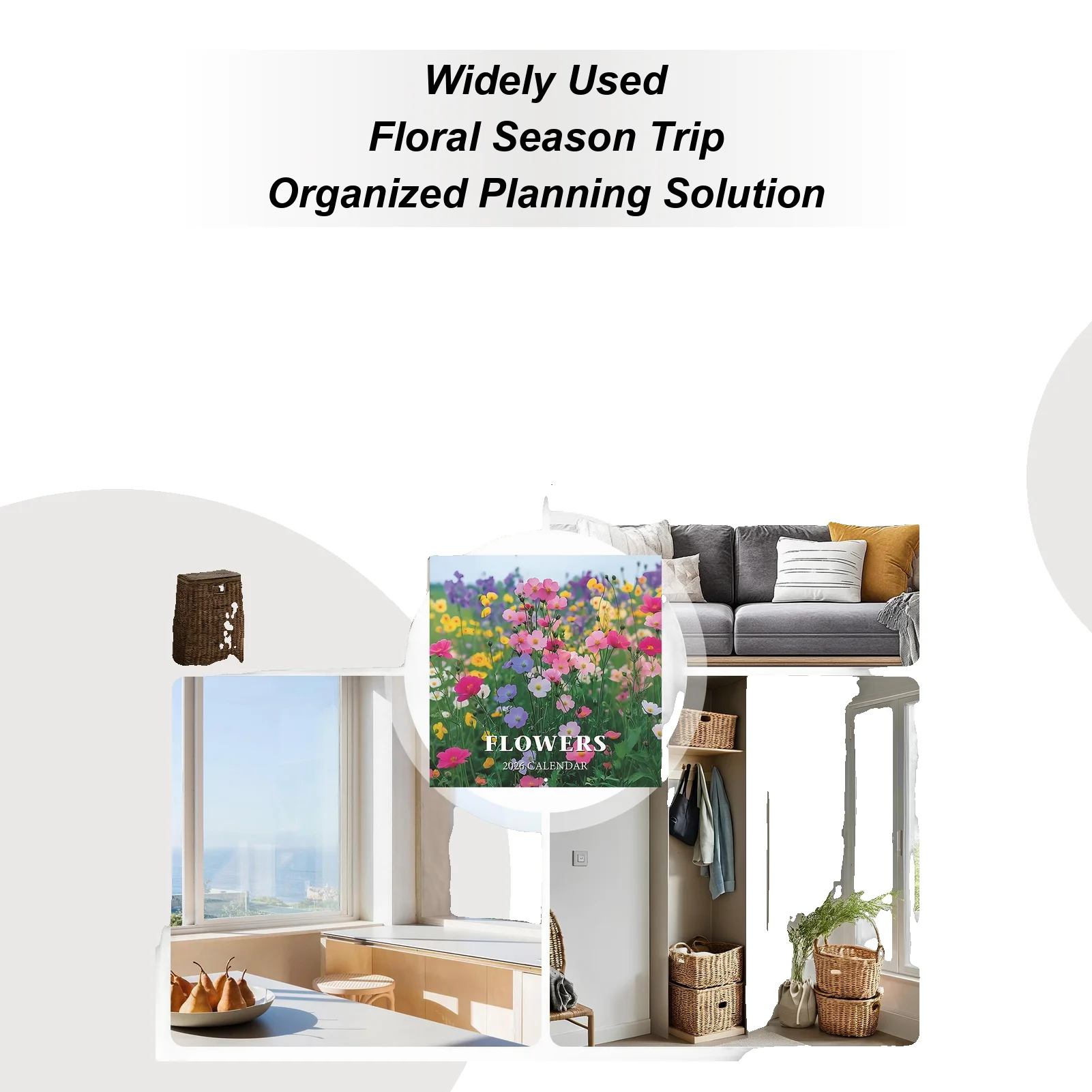 

2026 Flower Wall Calendar Flower Theme Hangable Monthly Calendar 12-Month Schedule Planning Wildflower Table Calendar