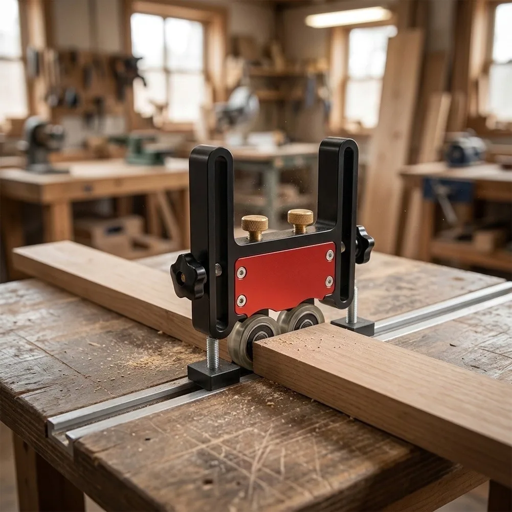 Bearing Roller Featherboard for Table Saw with Aluminum Body and Polyurethane Wheels for T Slot 3/4x3/8in or 3/8x1/4in