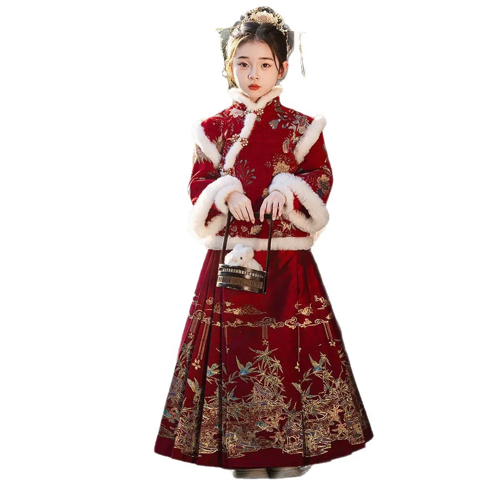 الشتاء Hanfu الفتيات 2025 ملابس السنة الجديدة للأطفال السنة الجديدة زي النمط الصيني تانغ زي ملابس السنة الجديدة #5