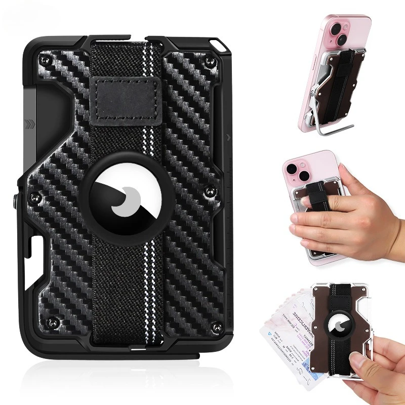 Aluminum Alloy  Magnetic Wallet Card Case Compatible with MagSafe Multi Function Phone Stand Grip RFID Magnet Card for iPhone